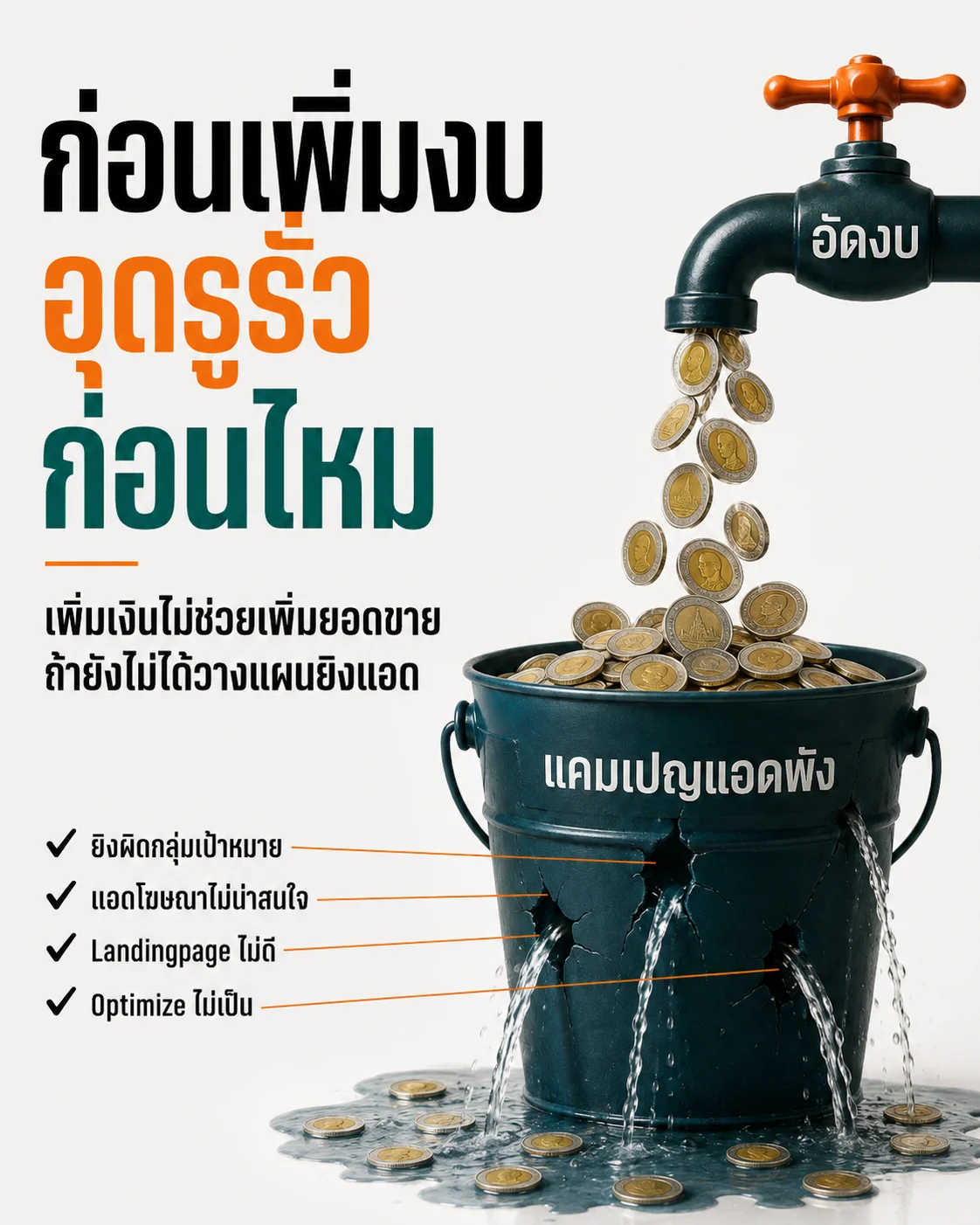 ภาพเปรียบเทียบการเพิ่มงบโฆษณาในแคมเปญที่มีปัญหา ทำให้งบประมาณรั่วไหล